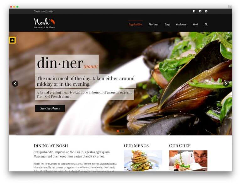 mẫu website nhà hàng nosh